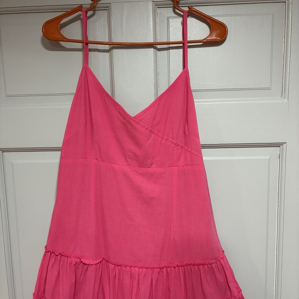 Camaieu Women Dress Size 10 Pink Layered V-neck Spaghetti Strap Tiered Midi - Picture 5 of 12